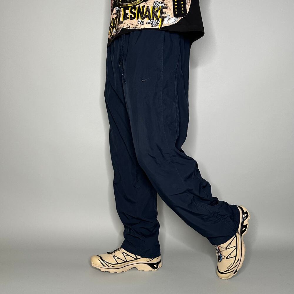 Vintage Y2K Nike Track Pants Mens L Baggy Wide Leg Navy Blue Sweatpants
